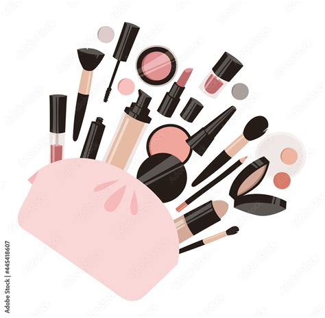 Illustration of a makeup bag with some items crossed out, indicating they should be discarded.