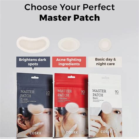 A visual comparison of different COSRX pimple patch types, highlighting the size and edge design of the AC Collection Acne Patch.