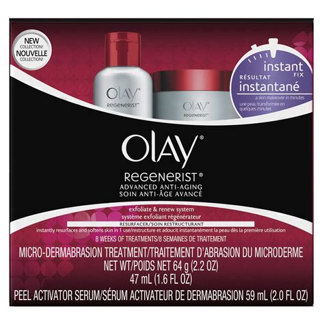 A close-up image of the Olay Regenerist Microdermabrasion & Peel System packaging, showcasing the two product containers.