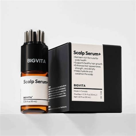 Infographic detailing the key ingredients and their benefits in Bigvita Scalp Serum+
