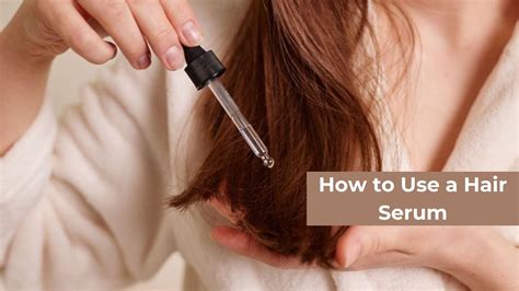An infographic demonstrating the correct way to apply hair serum, showing palm-to-hair distribution.