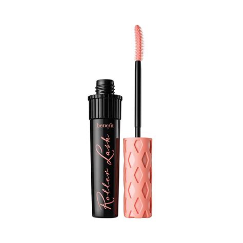 Close-up of Benefit Roller Lash mascara wand showing the curved design and bristles