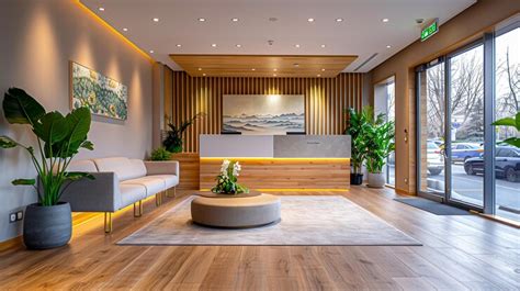 A modern, welcoming reception area of a dermatology clinic.