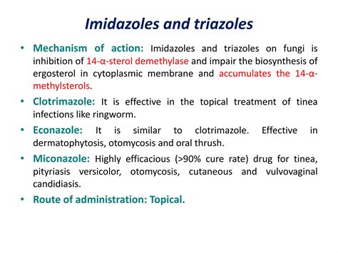 Infographic comparing miconazole and tolnaftate: mechanism of action, cure rates, treatment duration, and cost.