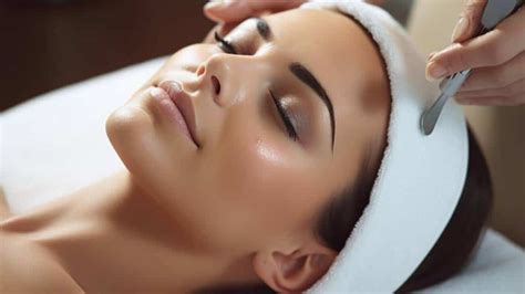 An aesthetician performing dermaplaning on a client's face