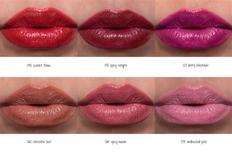 Comparison swatches of Maybelline Color Whisper shades