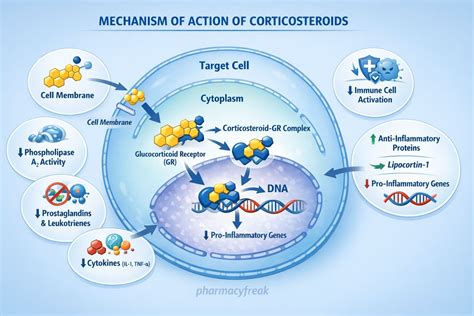Infographic illustrating the mechanism of action of topical corticosteroids in reducing skin inflammation.