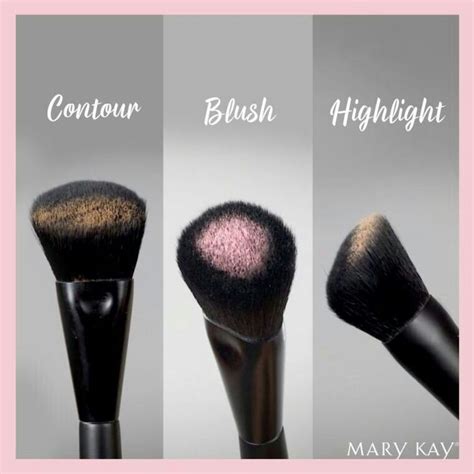 A user demonstrating how to apply Mary Kay blush with a brush.