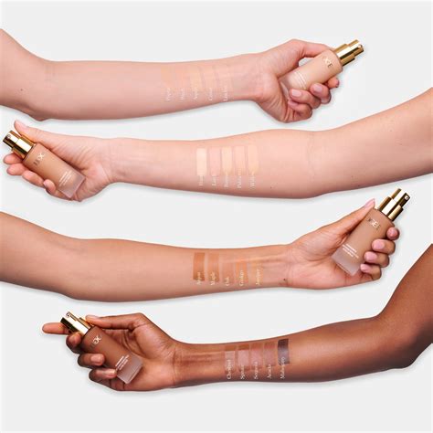 Swatches of Ogee Complexion Perfecting Tinted Serum shades on different skin tones