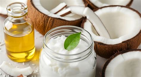 Close-up photo of solid coconut oil in a jar, with a small amount melted on the surface.