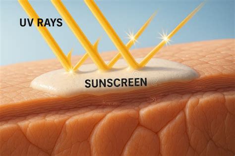 Diagram illustrating how mineral sunscreen forms a physical barrier on the skin to block UV rays.