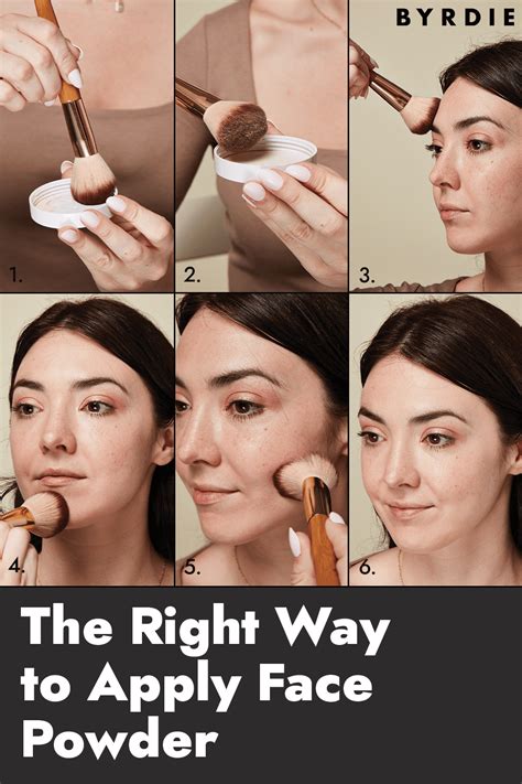 Diagram showing where to apply powder foundation for a natural finish, avoiding textured areas.