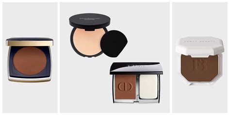 Collage of top-rated powder foundations for mature skin.
