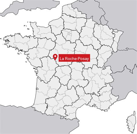 A map of France highlighting the La Roche-Posay region and its thermal springs.