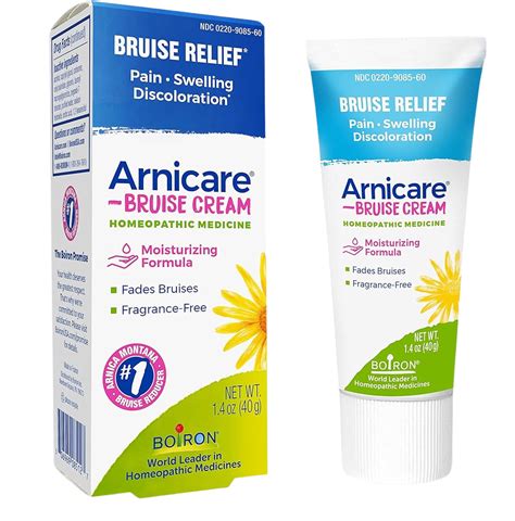 Before and after comparison showing the reduction of a bruise with Arnica application.