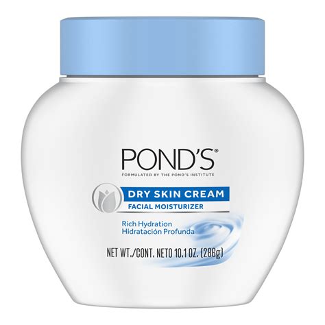 A graphic illustrating the key ingredients in Pond's Dry Skin Cream and their primary functions.
