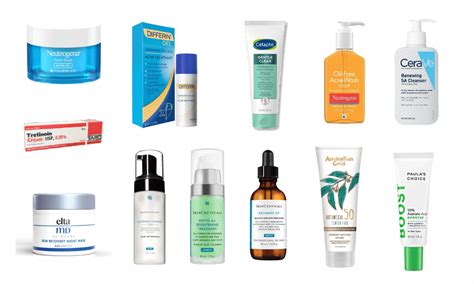 Collage of various over-the-counter acne treatment products