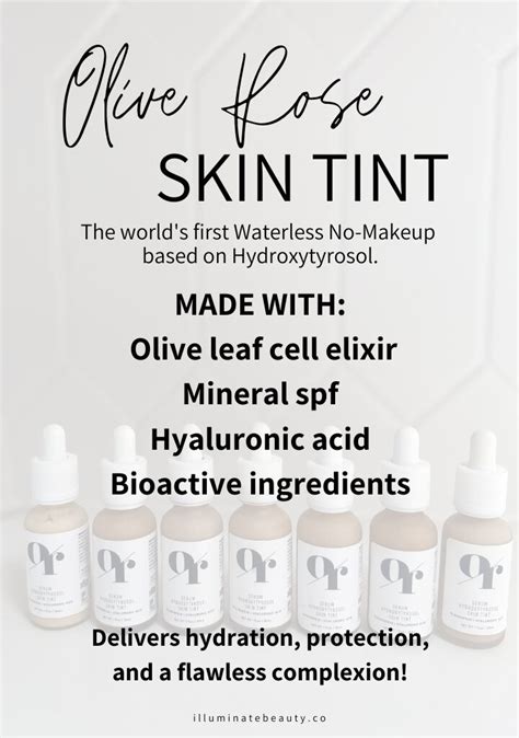 Infographic illustrating the key ingredients of Olive Rose products and their benefits for the skin.