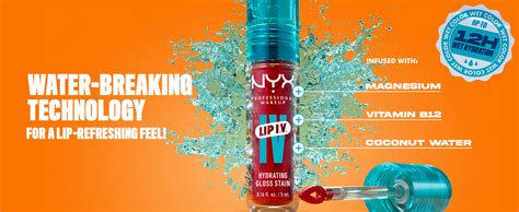 Infographic illustrating the water-breaking technology of the lip gloss stain