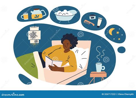 Illustration of a person engaging in a relaxing bedtime routine.