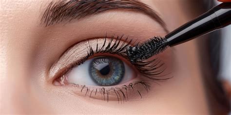 Close-up of someone applying mascara to their eyelashes.