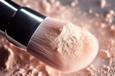 Close-up of a makeup brush applying highlighter to the cheekbones.