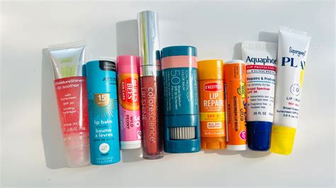 Collage of recommended lip care products, including balms, ointments, and lip oils.