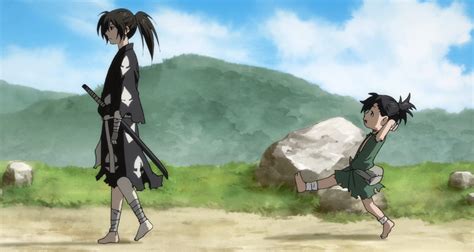 Hyakkimaru and Dororo traveling together, highlighting their close bond.