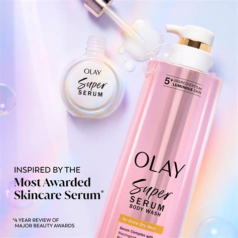 Infographic illustrating the serum delivery mechanism in Olay Super Serum Body Wash.