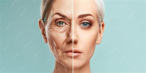 Split image: one side showing healthy, elastic skin, the other showing wrinkled, aged skin, with a subtle overlay indicating collagen degradation.