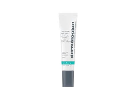 An infographic illustrating the mechanism of the Dermalogica Deep Acne Liquid Patch, showing how it forms a breathable barrier, delivers active ingredients, and interacts with the skin's microbiome.