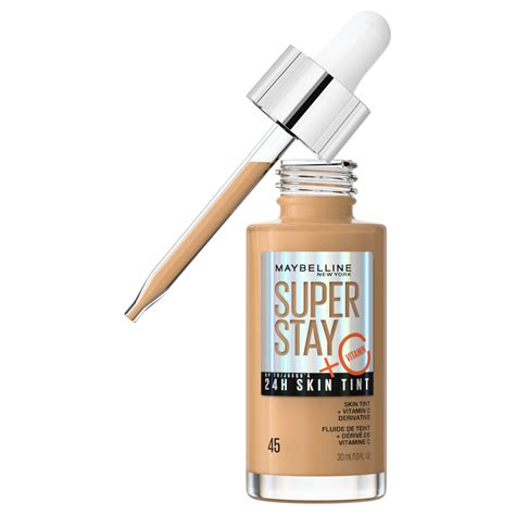 Maybelline SuperStay Skin Tint dropper bottle and product swatch