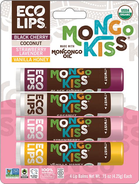 Eco Lips Organic Mongo Kiss lip balm sticks in various flavors