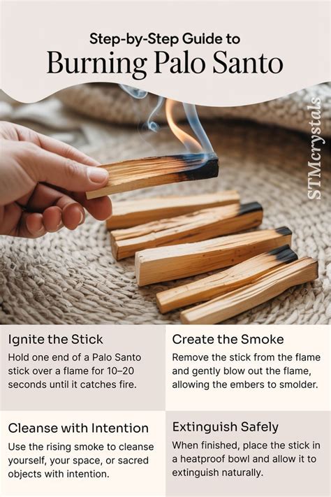 Diagram illustrating the steps for cleansing with Palo Santo.