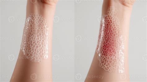 Before-and-after images of a wound treated with fish skin graft, showing significant healing and skin regeneration.
