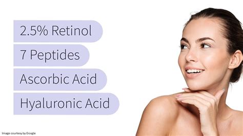 infographic detailing the benefits of retinol, peptides, and hyaluronic acid for skin firming