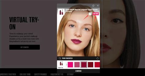 Screenshot of the Maybelline Virtual Try-On Studio interface.
