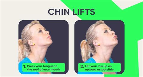 Infographic demonstrating how to perform a chin lift exercise.