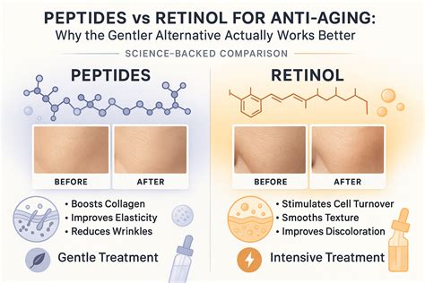 Diagram illustrating the skin's aging process and how retinol and peptides can help.
