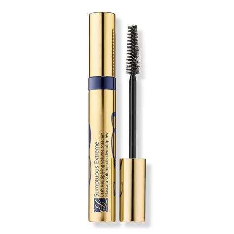 Close-up of the Estée Lauder Sumptuous Extreme Lash Multiplying Volume Mascara wand and tube, highlighting its size and packaging.