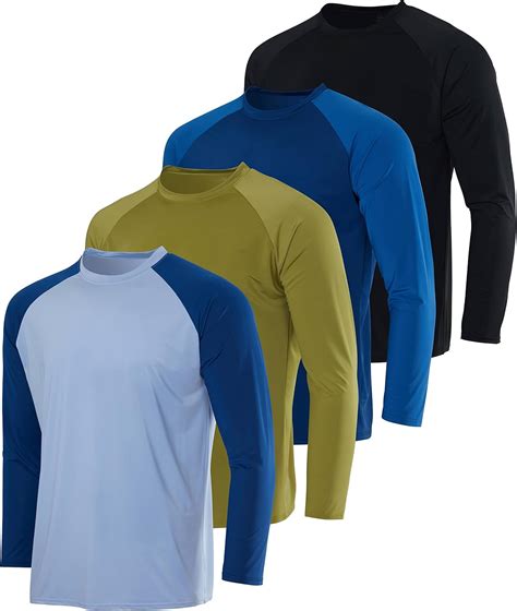 A selection of men's tall rash guards in various colors and sleeve lengths.