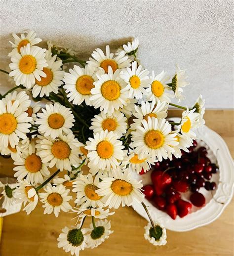 Image of cherries and chamomile flowers