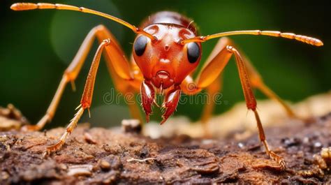 Illustration of a fire ant with visible mandibles and stinger, emphasizing its aggressive posture.