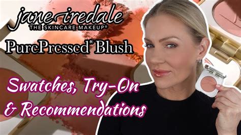 Collage of swatches and application of Jane Iredale Pure Pressed Blush.