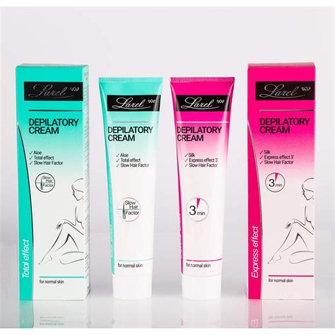 Collage of different depilatory cream product packaging.