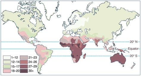 Map showing global UV radiation levels correlated with average skin pigmentation.