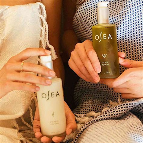 A selection of OSEA skincare products, including cleansers, serums, and moisturizers, displayed attractively.