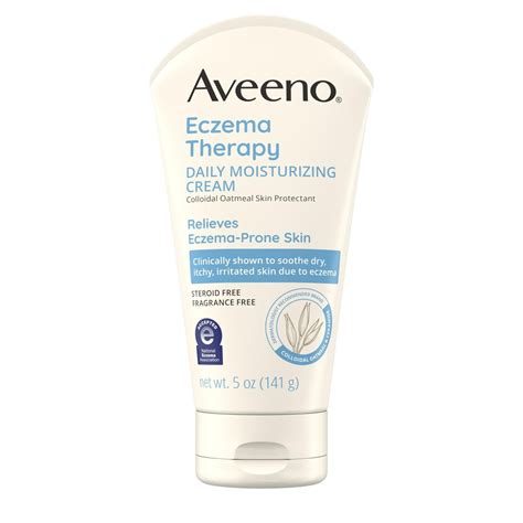 Collage of images showing the Aveeno Eczema Therapy Moisturizing Cream packaging and texture.