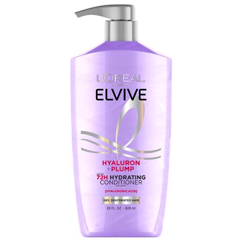 Illustrative image of the L'Oréal Elvive Hyaluron Plump Conditioner bottle with water droplets to emphasize hydration.