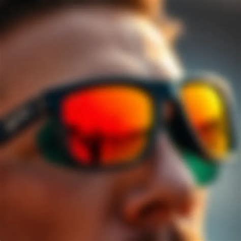 Close-up of polarized sunglasses, highlighting their reflective lenses.